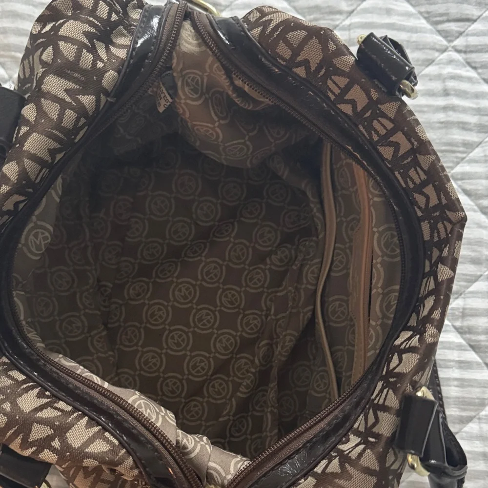 Marc Fisher Brown Monogram Satchel with Dark Brown Trim